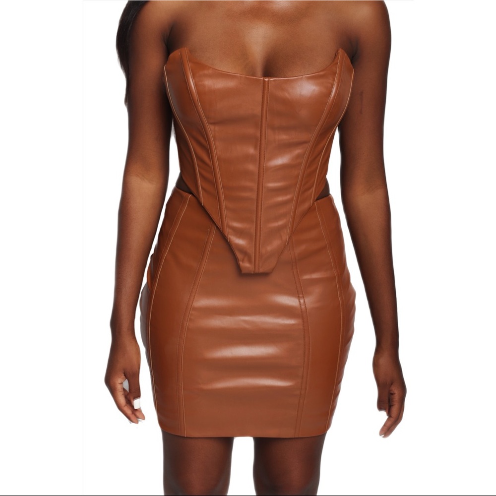 Brown Faux Leather Corset
